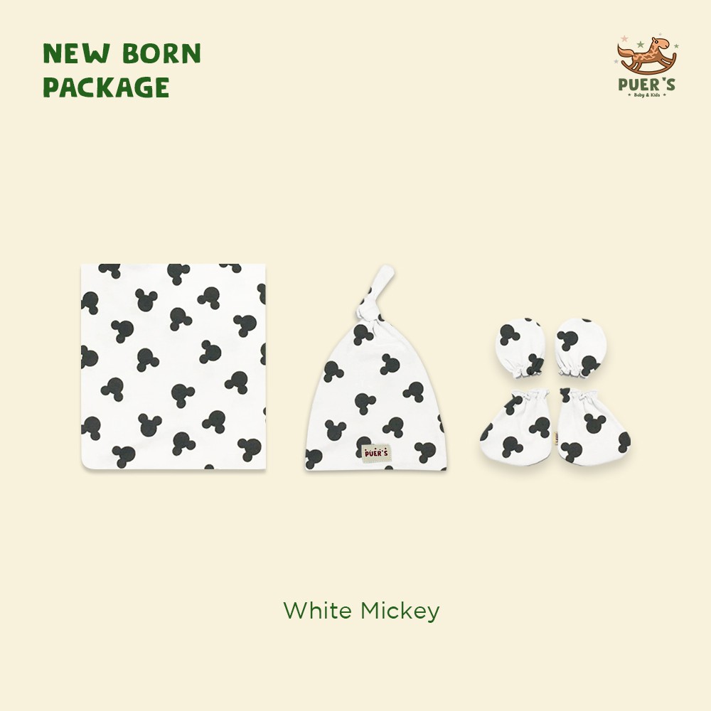 NEWBORN PACKAGE (SWADDLE SET) WHITE MICKEY