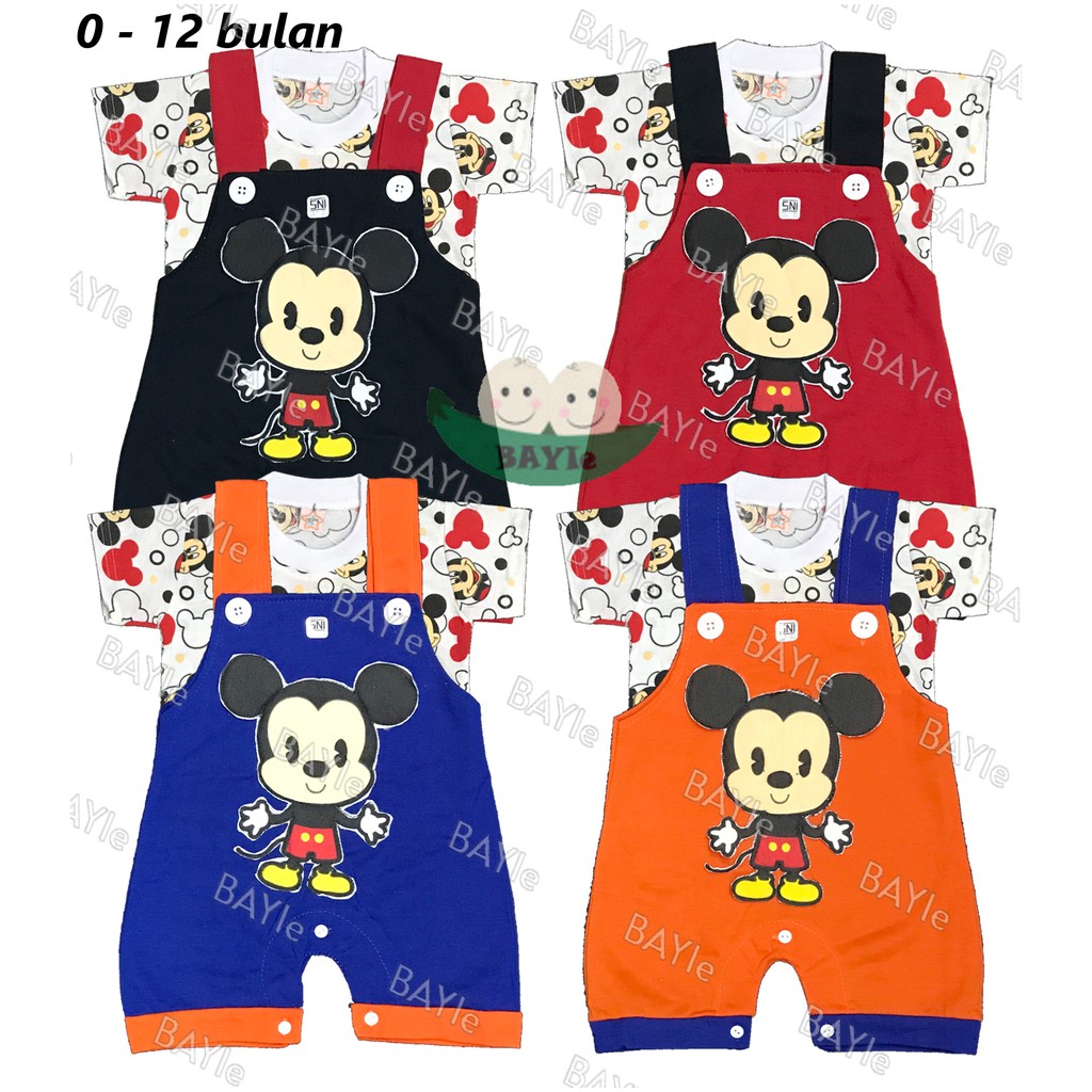 BAYIe -  Baju Bayi/Anak lengan Pendek Model Jumper/Romper motif MICKEY LITTLE 0-12 bulan SNI