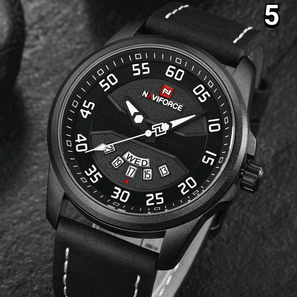 Anti Air - Jam Tangan Pria Original Naviforce Leather Strap by hargajam cowok ori anti air water r