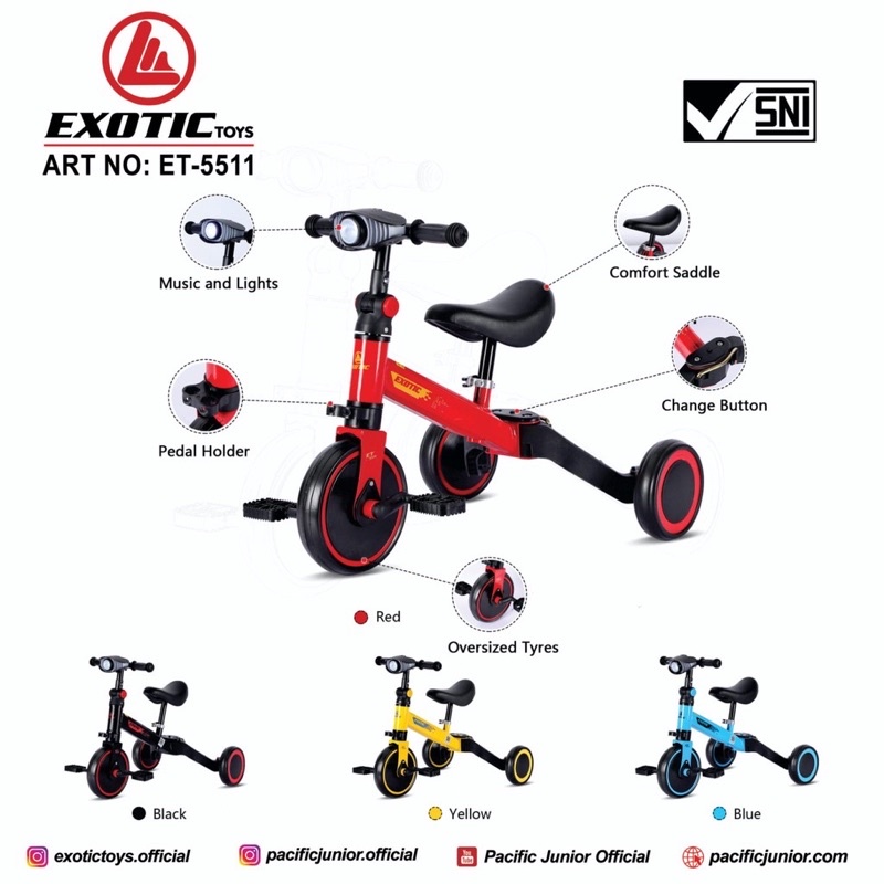 Pushbike Balance Bike Sepeda Anak 3 in 1 Exotic ET 5511