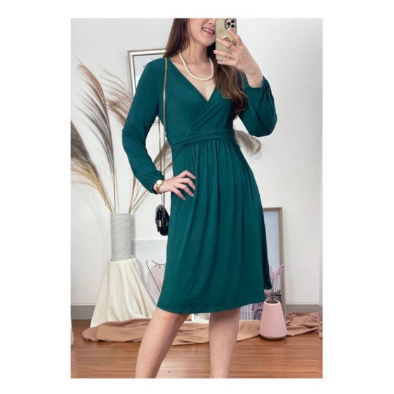 Old navy jade green wrapped jersey longsleeve dres