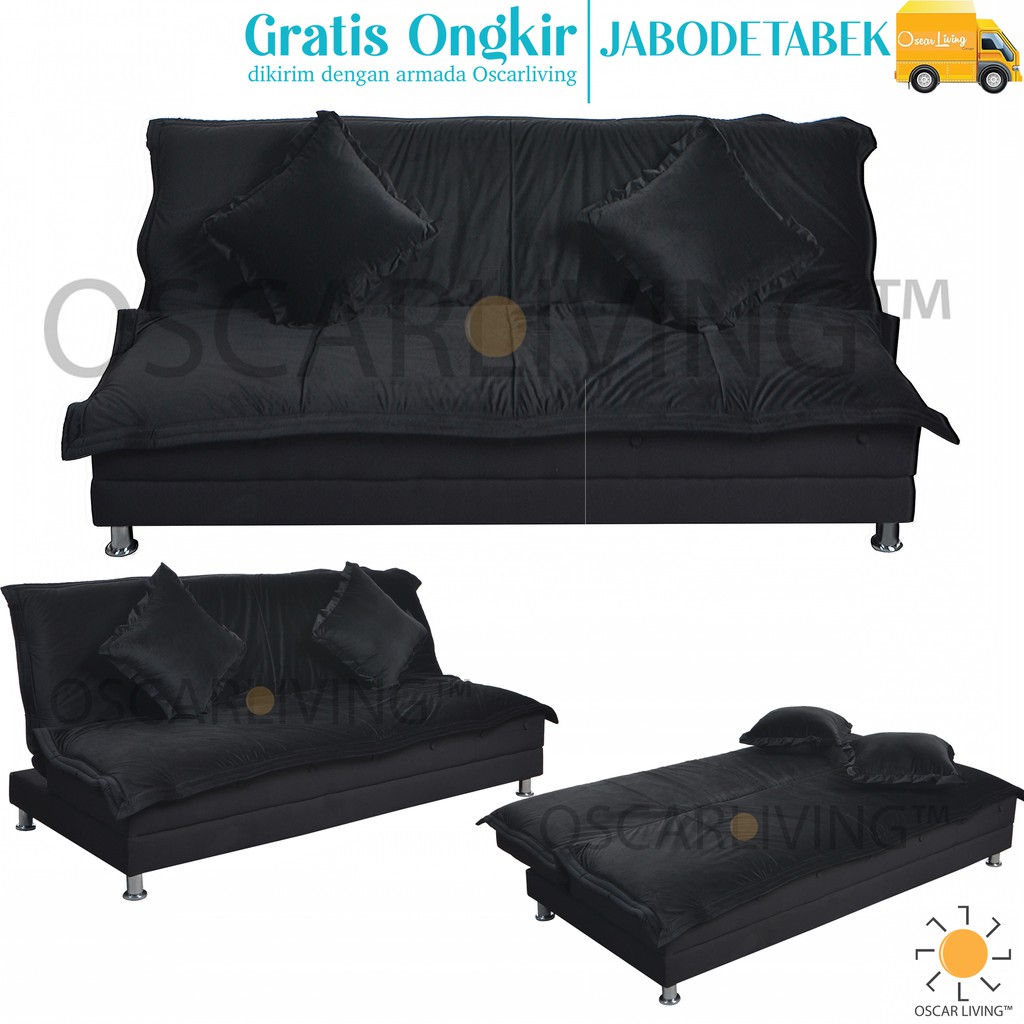 OLC Sofabed Wellington HITAM Sofa Bed Ruang Tamu Sofa Tidur + 2 Bantal Sofa