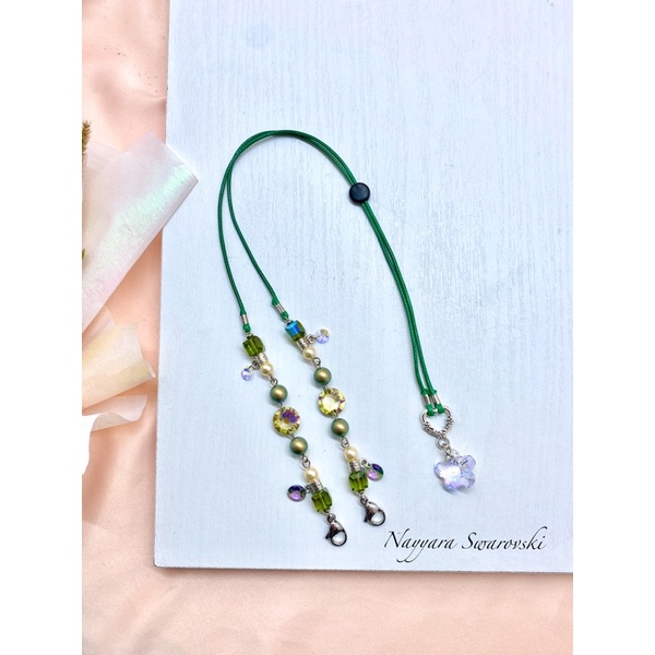 Strap Masker Swarovski Original “Green Flower”