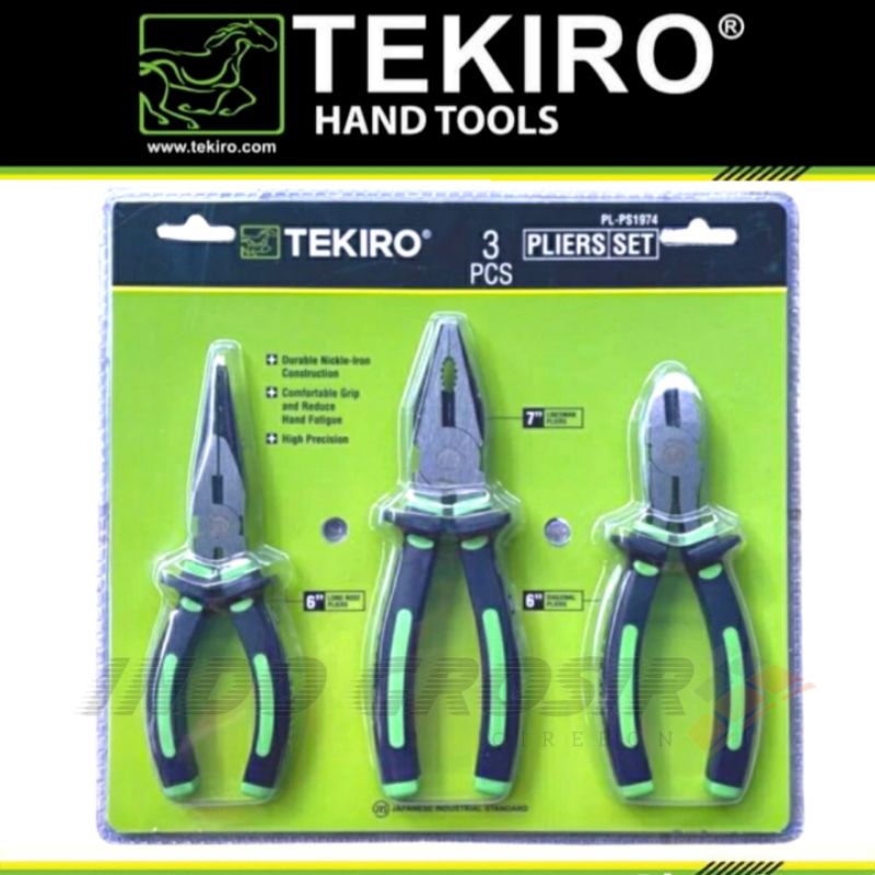 TEKIRO Tang Set 3pcs Tang Kombinasi 7&quot; Tang Lancip 6&quot; Tang Potong 6&quot; Linesman Pliers Long Nose Pliers Diagonal Pliers