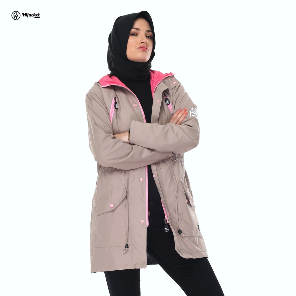 HIJACKET MONTIX | HIJAKET JAKET PARKA WANITA HIJAB PANJANG MUSLIMAH SYAR'I-Cream