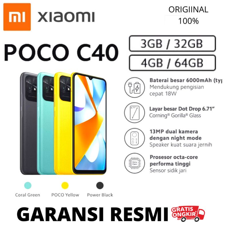 POCO C40 RAM 3/32GB & RAM 4/64GB GARANSI RESMI