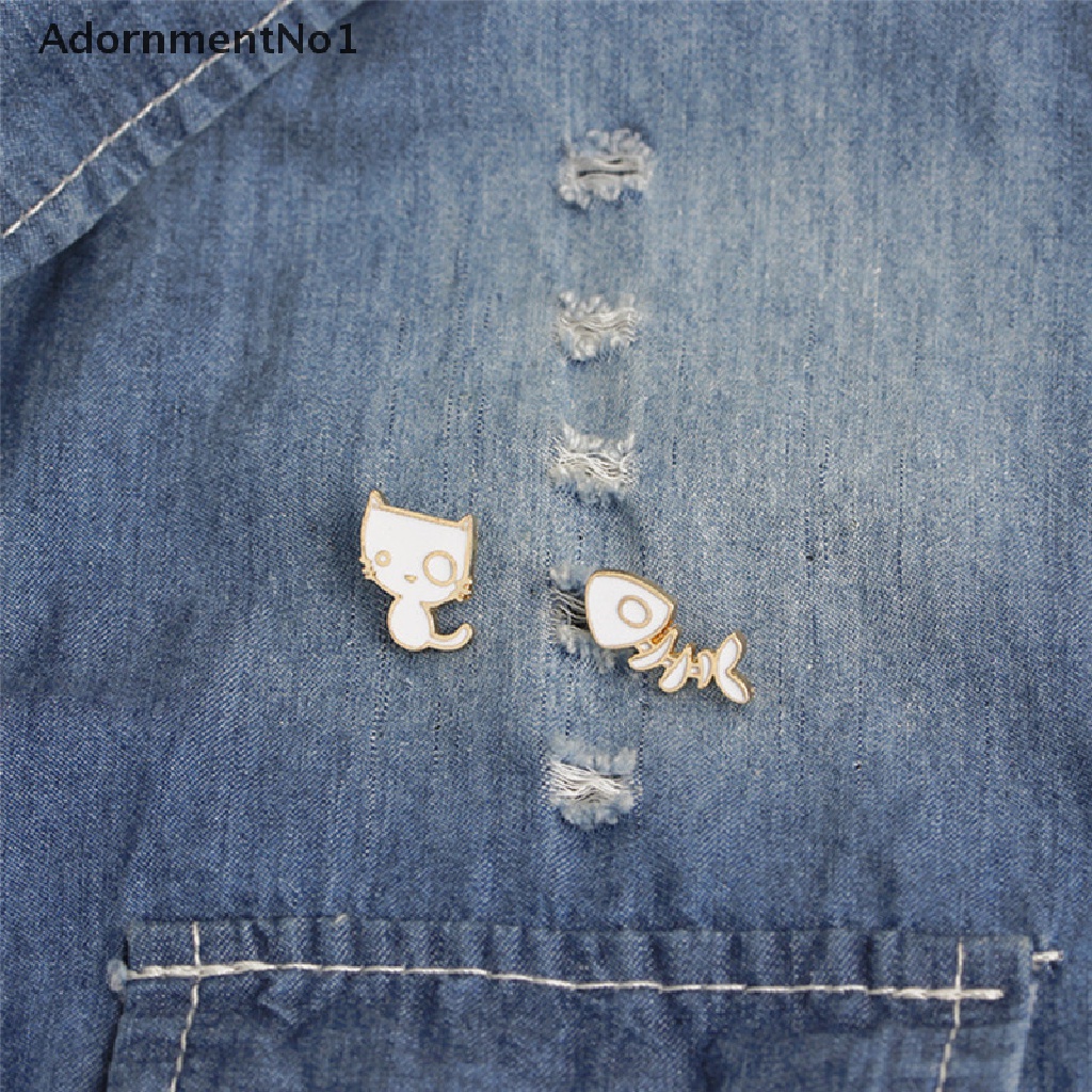 (AdornmentNo1) 2pcs / Set Bros Pin Bentuk Tulang Ikan / Kucing Untuk Aksesoris Jaket Denim / Hadiah