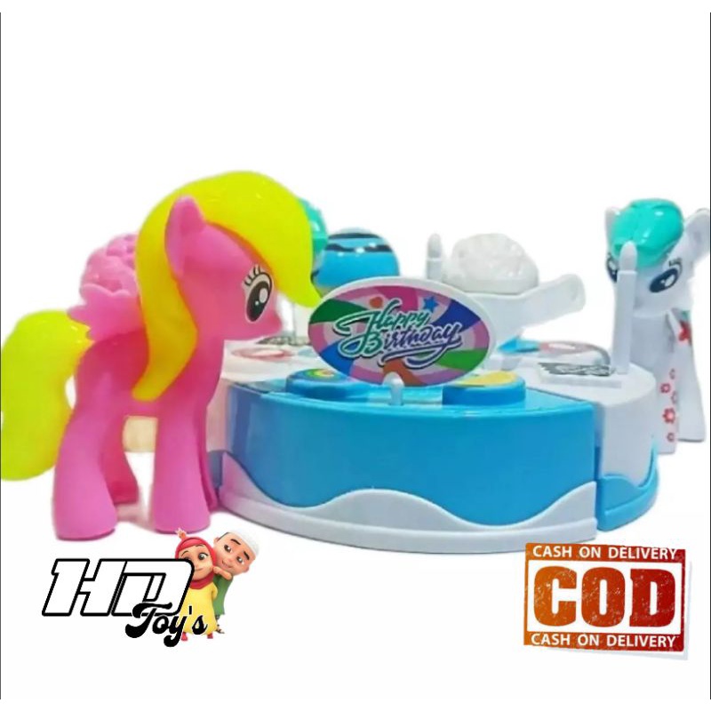 mainan anak perempuan Kue Tar kuda poni / Mainan kue ulang tahun boneka kuda poni
