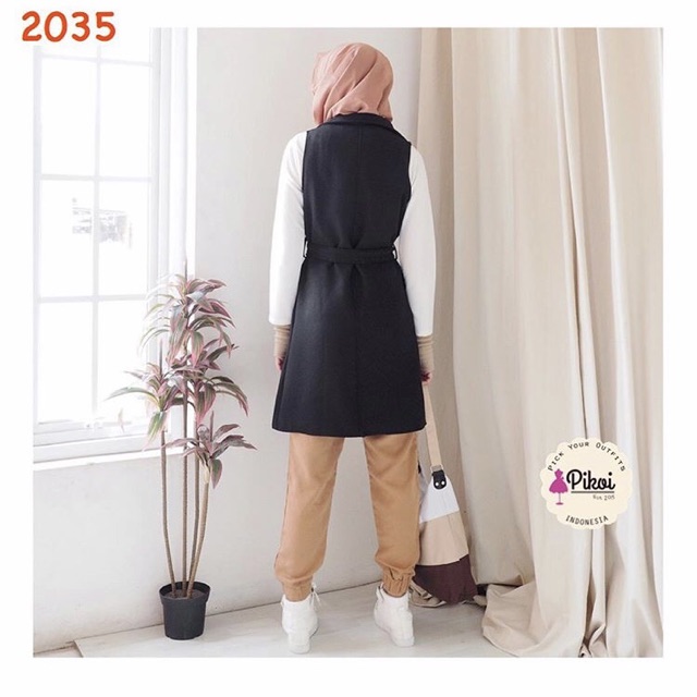 Vest panjang / vest korea / outer panjang / outer vest kimono hitam / outer kantor wanita murah 2035