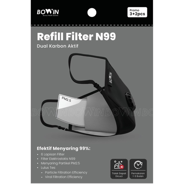 Bowin Refill Filter N99 (Promo 3+2 pcs) / Filter Masker N99