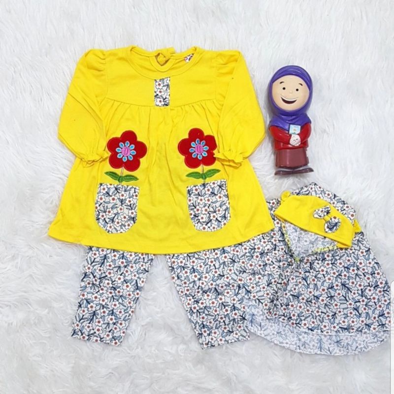 Baju Muslim Bayi Perempuan Setelan Muslim Anak Bunga Set Jilbab