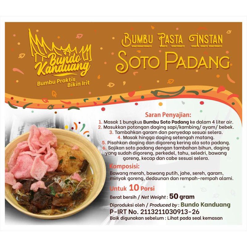 

BUMBU PASTA INSTAN SOTO PADANG BUNDO KANDUANG