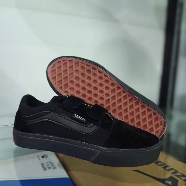 Sepatu Anak Vans Oldskool Full Black Tali Perekat Imvort