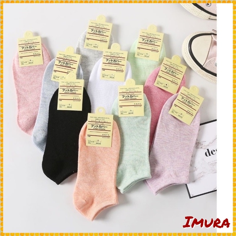 IMURA | KAOS KAKI POLOS 6 GARIS KAOSKAKI WARNA PASTEL FASHION WANITA ANKLE SOCKS