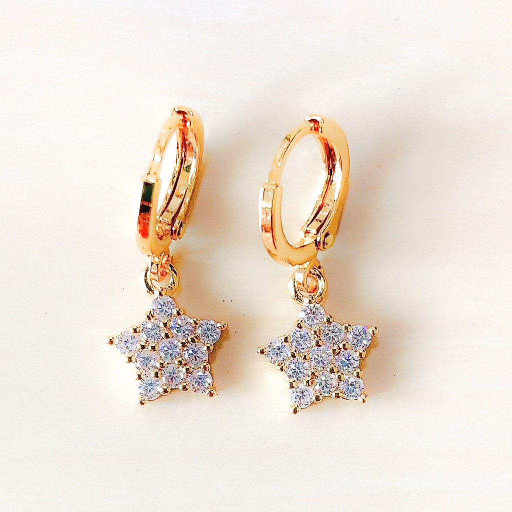 Anting Wanita Model Star Full Zirconia Gold