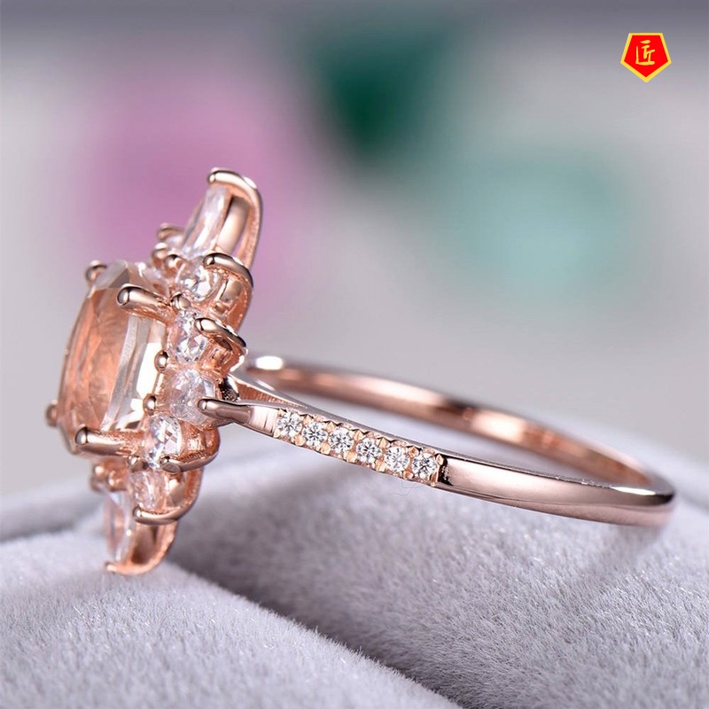 [Ready Stock]Fashion Elegant Champagne Diamond-Studded Ring Creative 18K Rose Gold