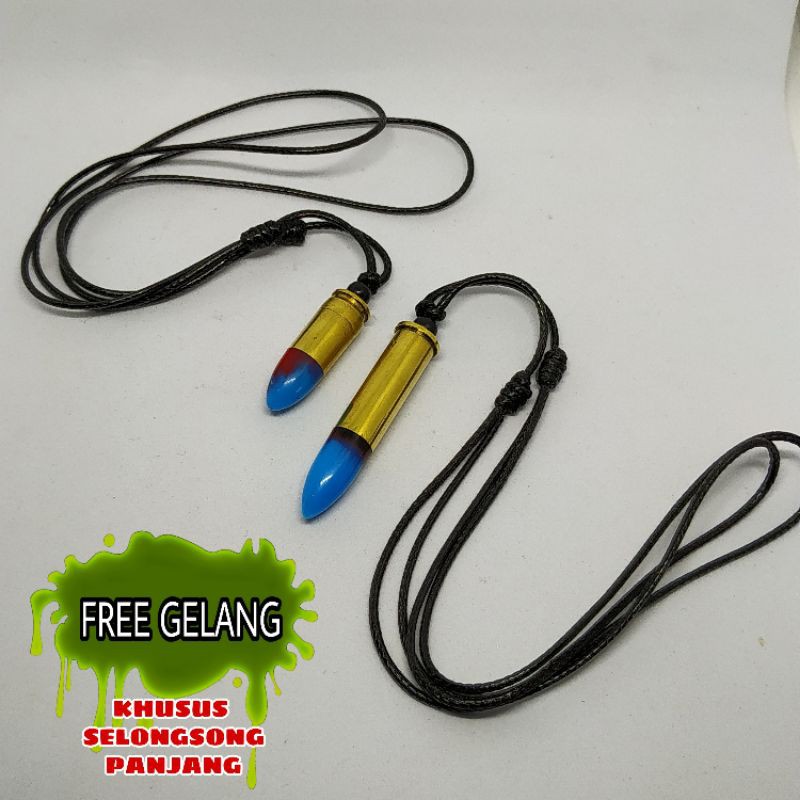 Kalung resin pria wanita selongsong peluru bekas glow in the dark blue