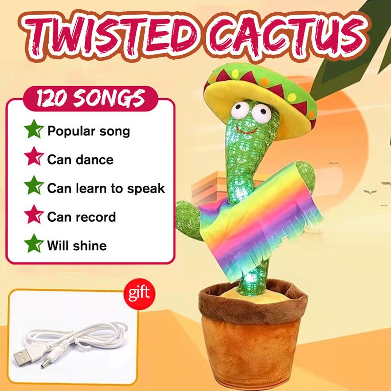 Tiktok 120lagu Mainan Boneka Kaktus Joget Cactus Dance Menari Dancing Bicara USB CHARGER / kaktus