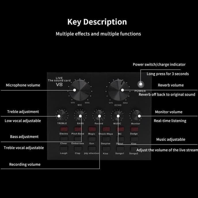 SOUNDCARD V8 Audio USB External Broadcast Microphone- Sound Card