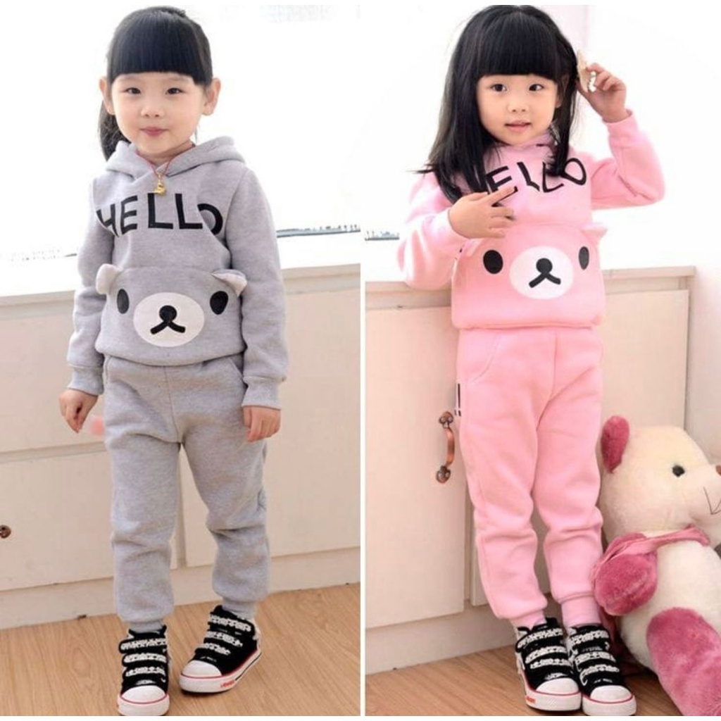 PROMO SETELAN HOODIE ANAK PERMEPUAN 1-5 TAHUN MOTIF HELLO STELAN HOODIE ANAK PEREMPUAN TERBARU SETELAN HOODIE ANAK TERLARIS