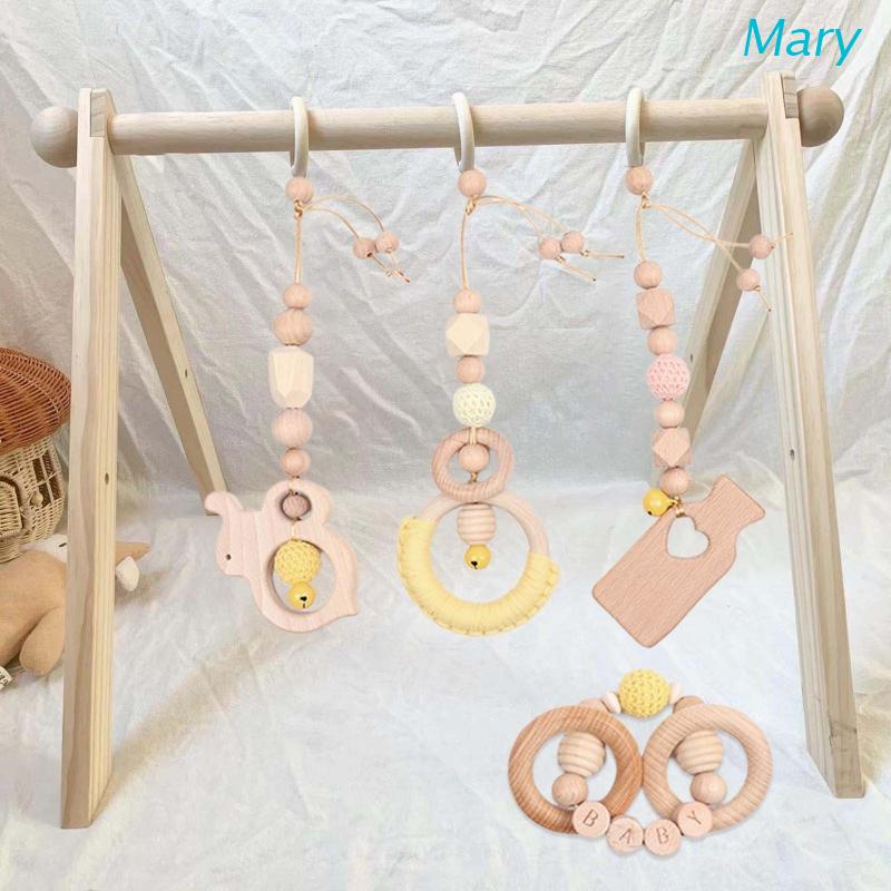 Mary 4pcs / Set Mainan Rattle Teether Ring Kayu Untuk Bayi