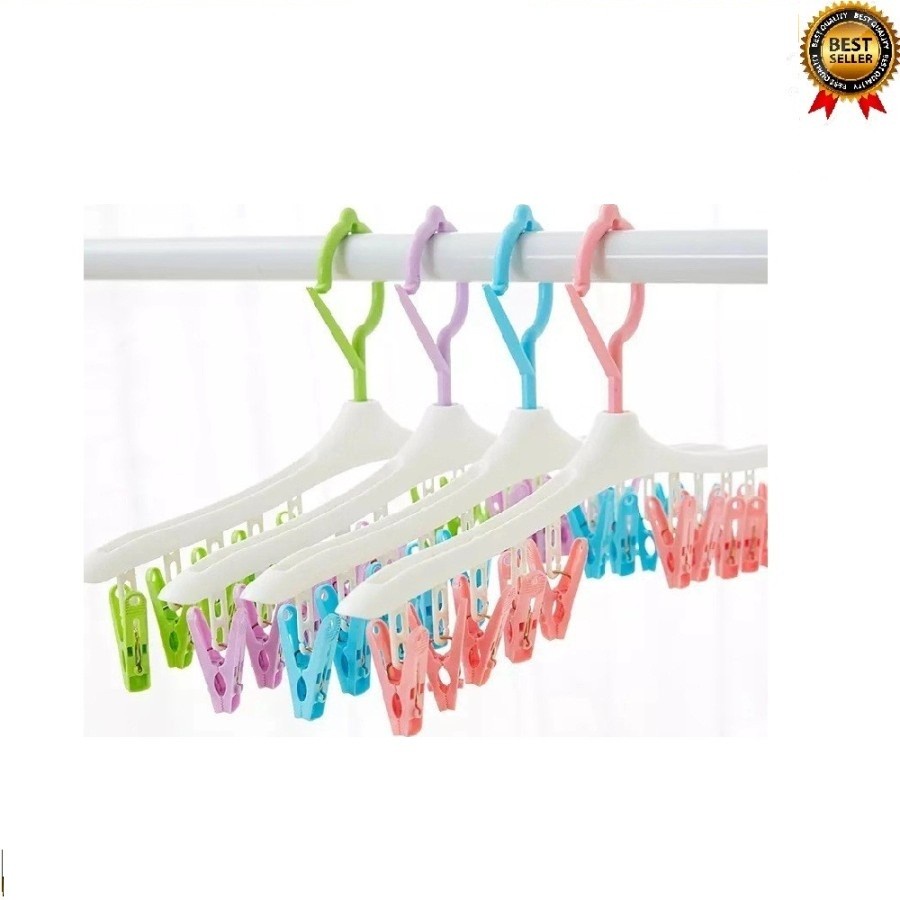 Gantungan Jepitan Jemuran Baju Bayi / Kaos kaki / Underwear Hanger 10 Jepit/Hanger 10 in 1 jepit gantungan jemuran baju kaos kaki serbaguna - hanger plastik [PADMA]