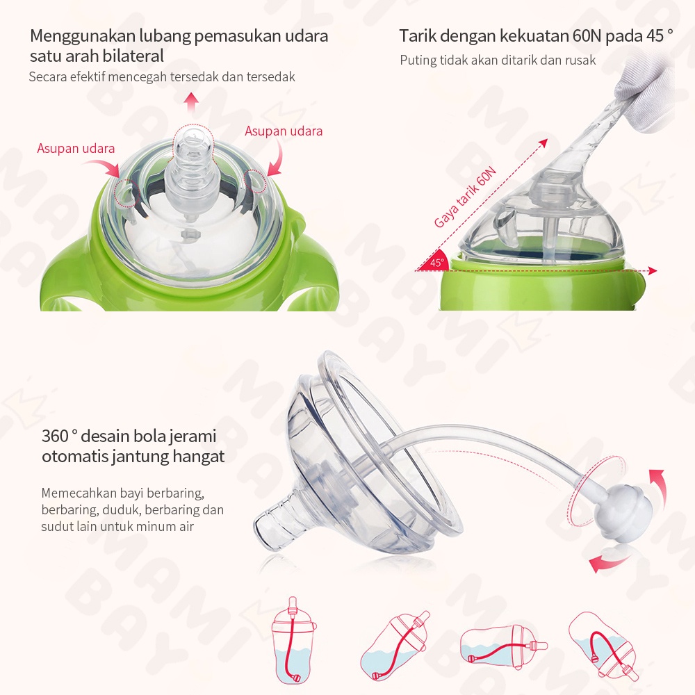 Mamibayi PIKO BELLO botol susu bayi dengan sedotan botol bayi bahan silikon lembut BPA free