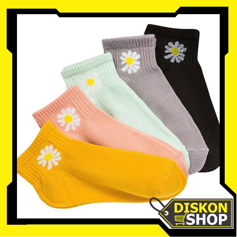 Diskon Shop - K5051 Kaos Kaki Ankle Sock Motif Bunga Daisy / Kaos Kaki Pendek Wanita / Kaos Kaki