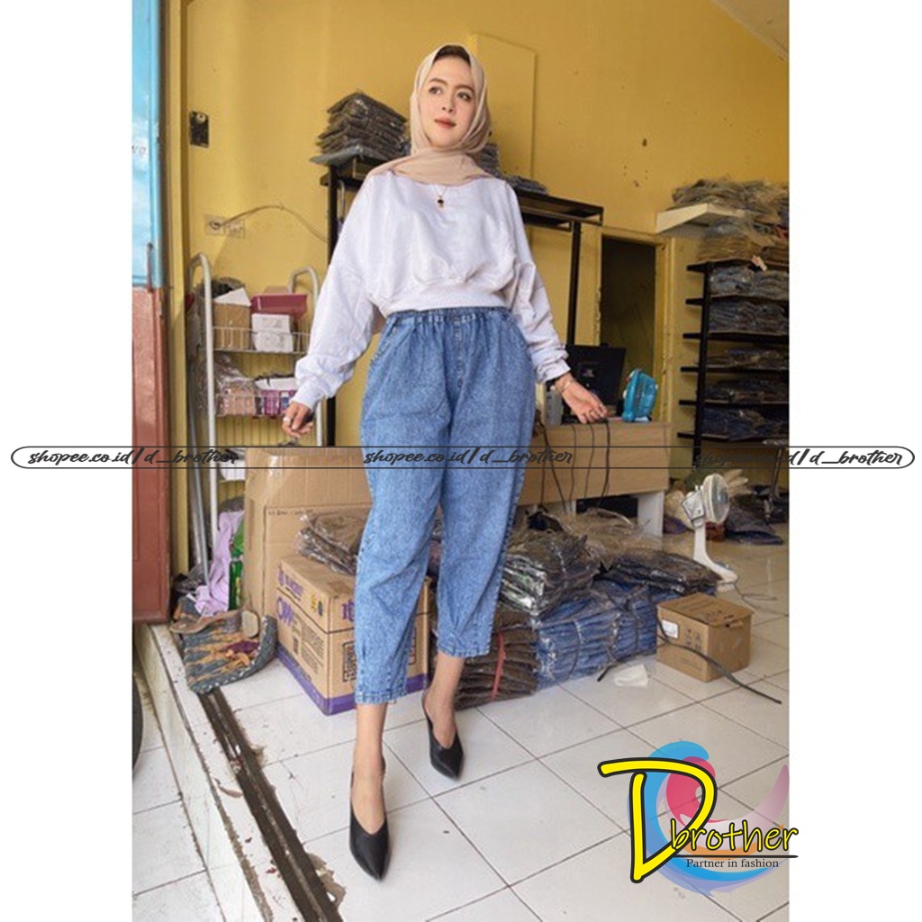 Celana Jeans Jumbo Wanita | MONICA Jeans Pants | Celana Jeans Pinggang Full Karet Muter