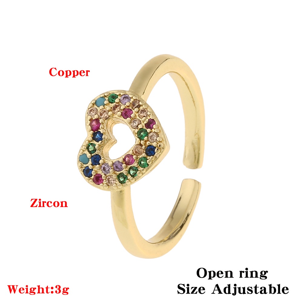 Udang kering gelang Berlian tembaga mikro inlay ornamen berbentuk hati cinta peach jantung cincin pe