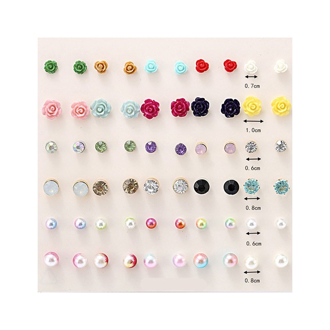 LRC Perhiasan Set Fashion Multi-color Flower Shape Decorated Earrings