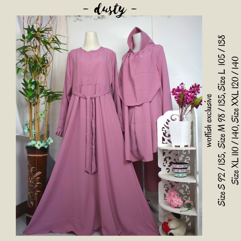 SET gamis SYARI Khimar wolfis s m l xl xxl free cadar azkia polos instan jilbab syar'i hijab niqob