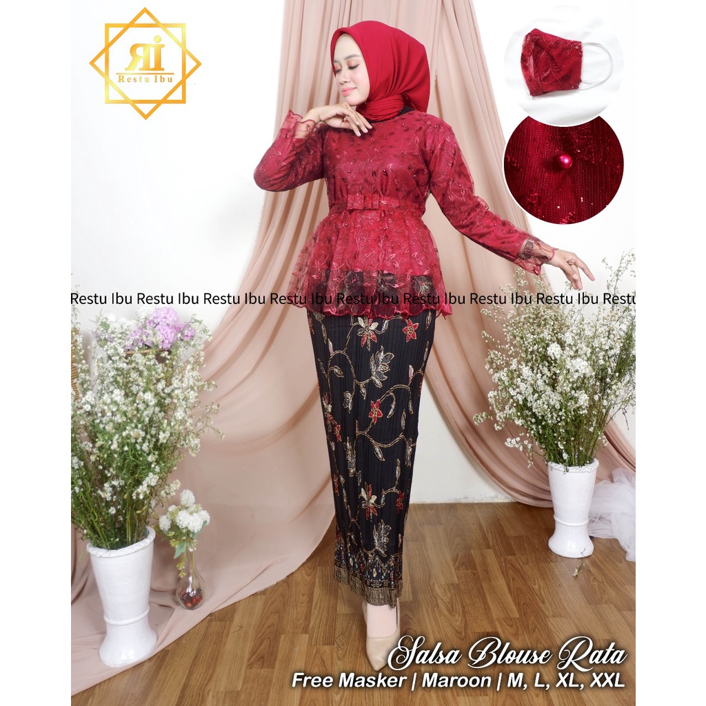 set kebaya SALSA BLOUSE RATA/setelan kebaya tulle salsa/kebaya mezaluna/kebaya wisuda/kebayatermurah