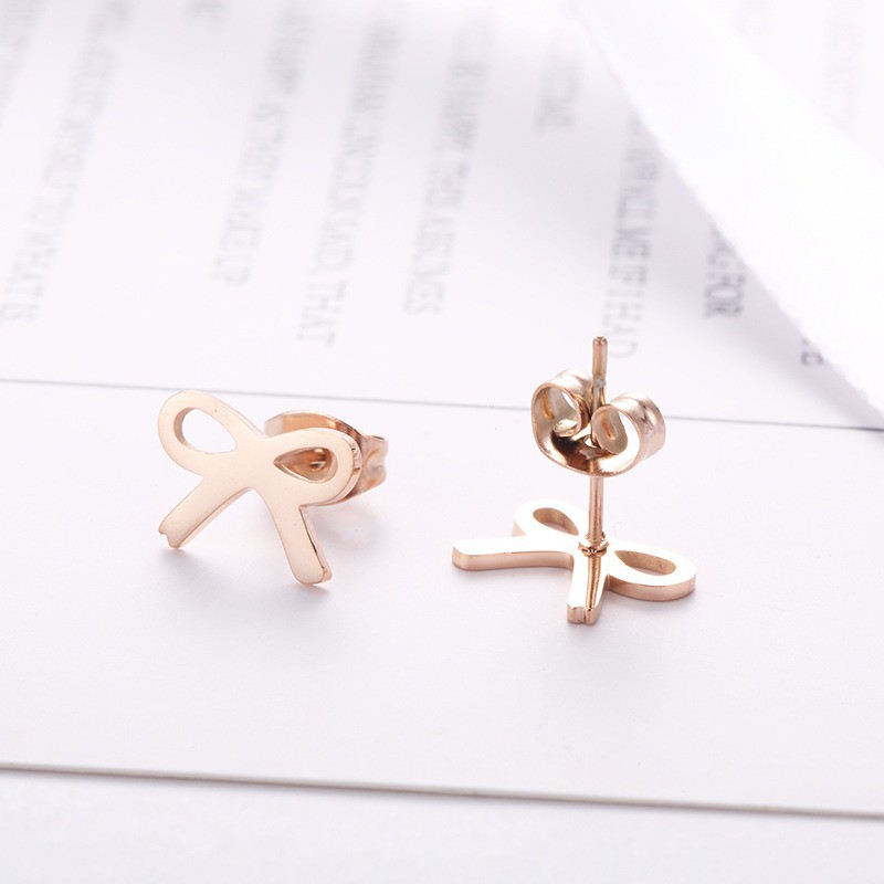 SALE Anting Titanium Rose Gold Asli Wanita Fashion Anti Karat Murah AA058 Motif Pita simple