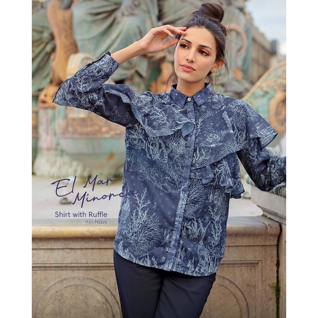 El mar minorca shirt with ruffle navy