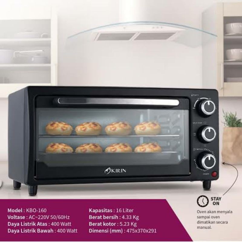 MURAH KIRIN OVEN LISTRIK 400 WATT 16L KBO 160 LOW WATT BERGARANSI