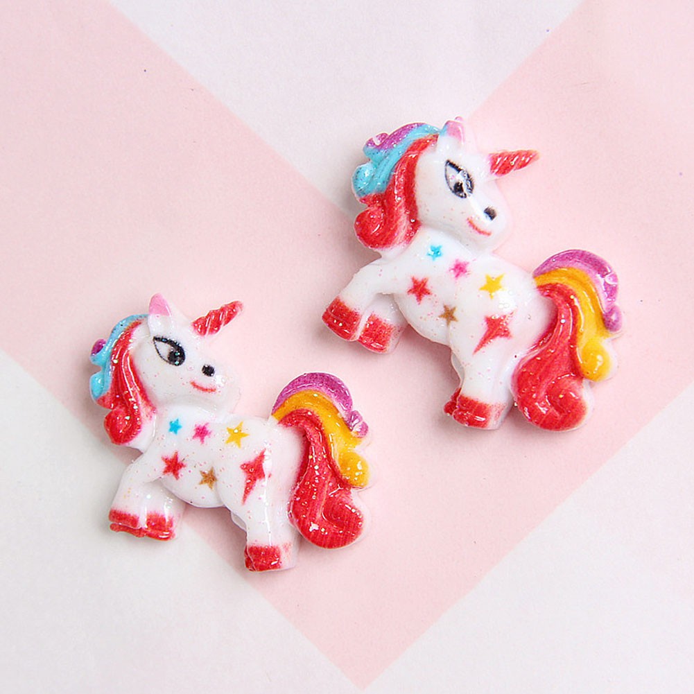 (Tk) 1pc Cabochon Flat Back Bahan Resin Desain Unicorn + Pelangi Untuk Aksesoris Rambut / Scrapbook Diy