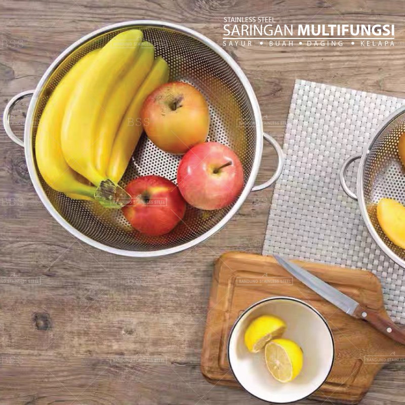 Saringan Multifungsi 16.5cm 19.5cm Cuci Sayur Daging Buah Kelapa Stainless Tebal Murah