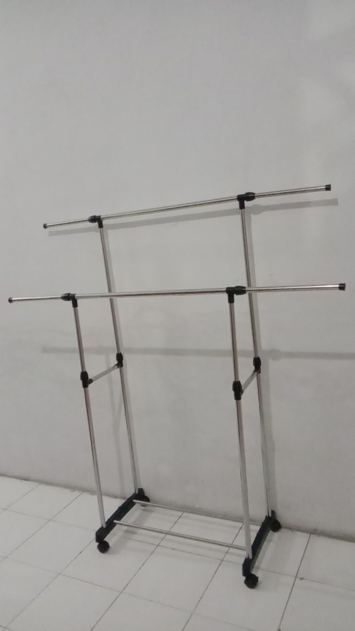 Stand Hanger Gantungan Baju Double Rod Rack