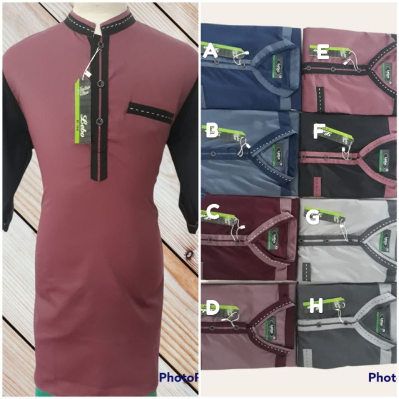 Baju Koko Muslim Lebo Kurta tangan 3/4 kemeja Pria Laki ALMIA pakaian kaos gamis jubah lebaran