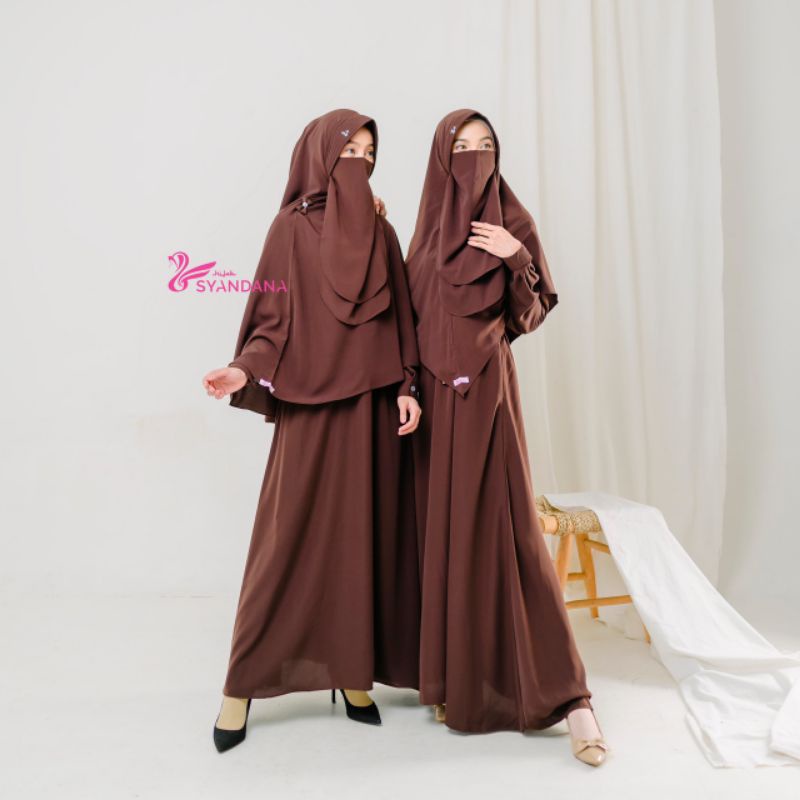 Anna Dress Coklat Tua Hijab Syandana Coktu Gamis set khimar jilbab bergo gosya lisya supplier grosir
