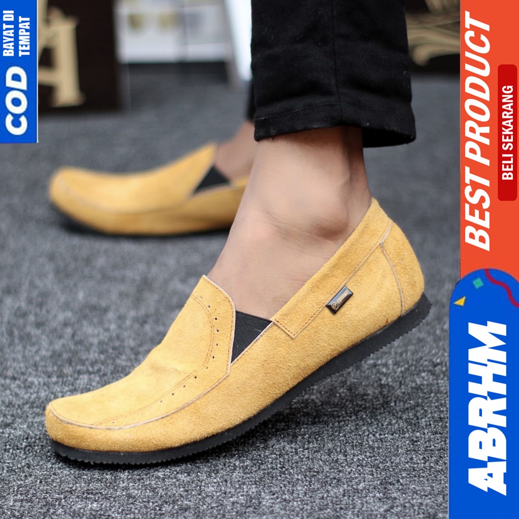 Sepatu Slip On Kulit Asli Kerja Santai Casual Hitam Pria Abrhm Jester