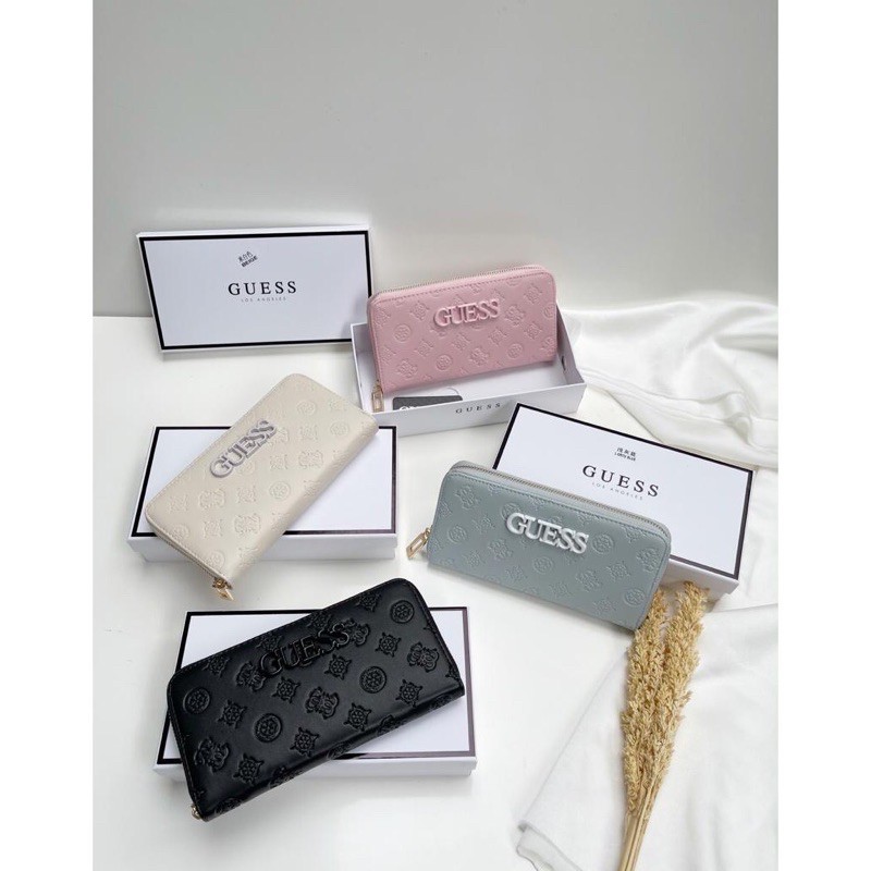 IMPORT  Guess embossed zipper long wallet with box / dompet GS resleting
