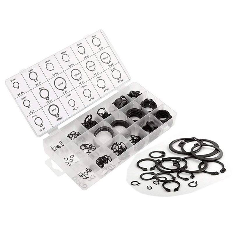 Circlip Snap Retainer Rings ABN E-Clip External Retaining Ring Washer 300-Piece Assortment Set SAE 1/16” to 7/8” Inch 