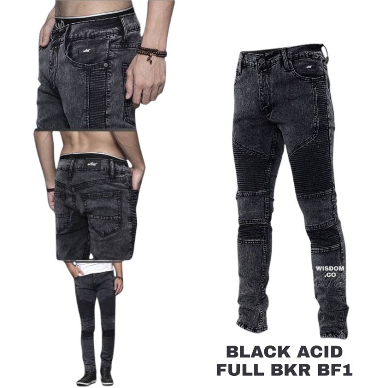 LEOPED - CELANA JEANS BIKERS SKINNY RIPPED PRIA BLACK WASHED TERLARIS - MAT SOTFJEANS -ORI