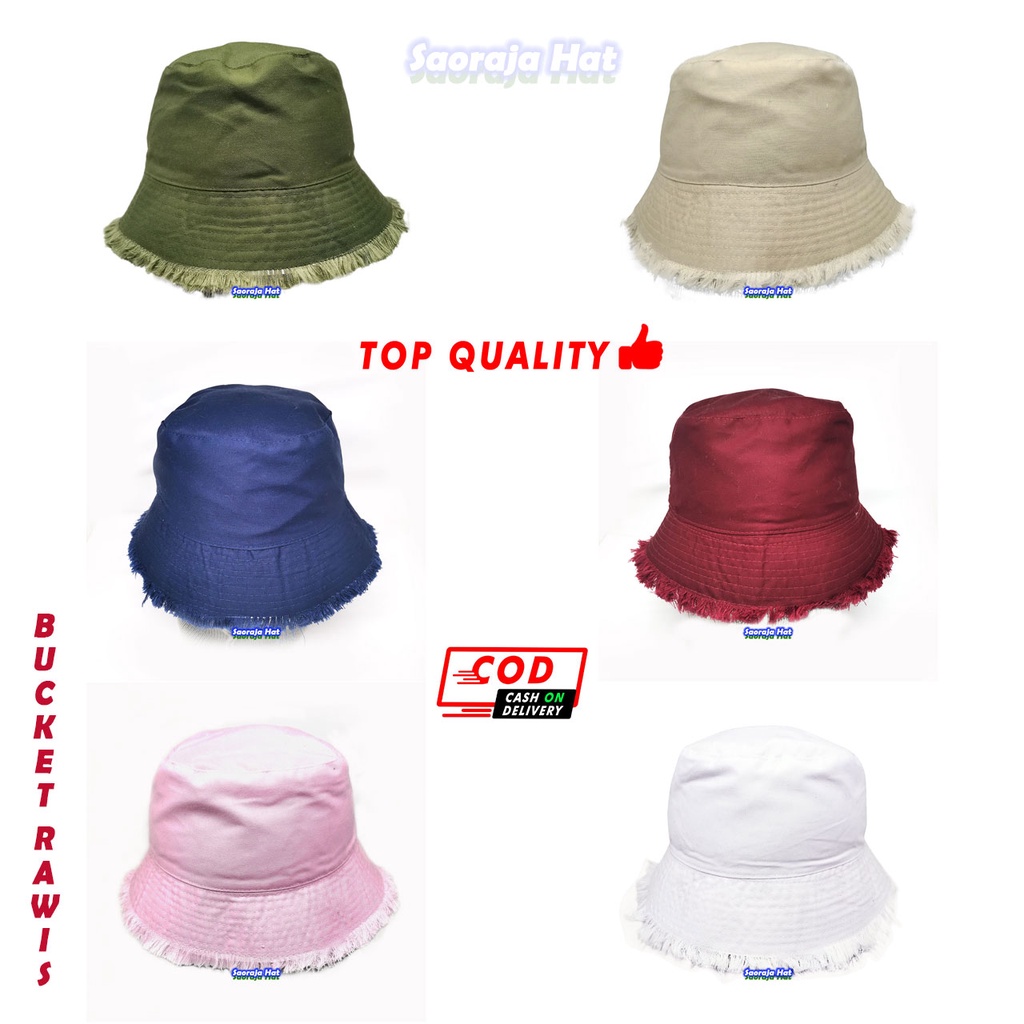 Topi Bucket Rawis Pria dan Wanita Dewasa Banyak Warna Bucket Hat Ripped Korean Style