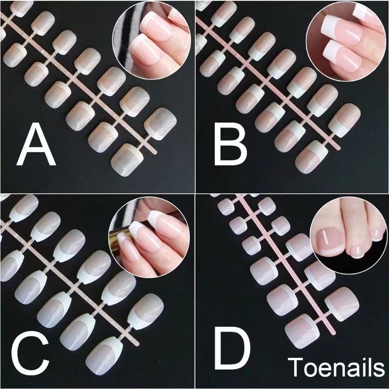 24pcs KUKU PALSU FRENCH MANICURE WHITE FAKE NAILS LIST PUTIH KUKU PALSU KOTAK OVAL ALMOND KUKU PALSU