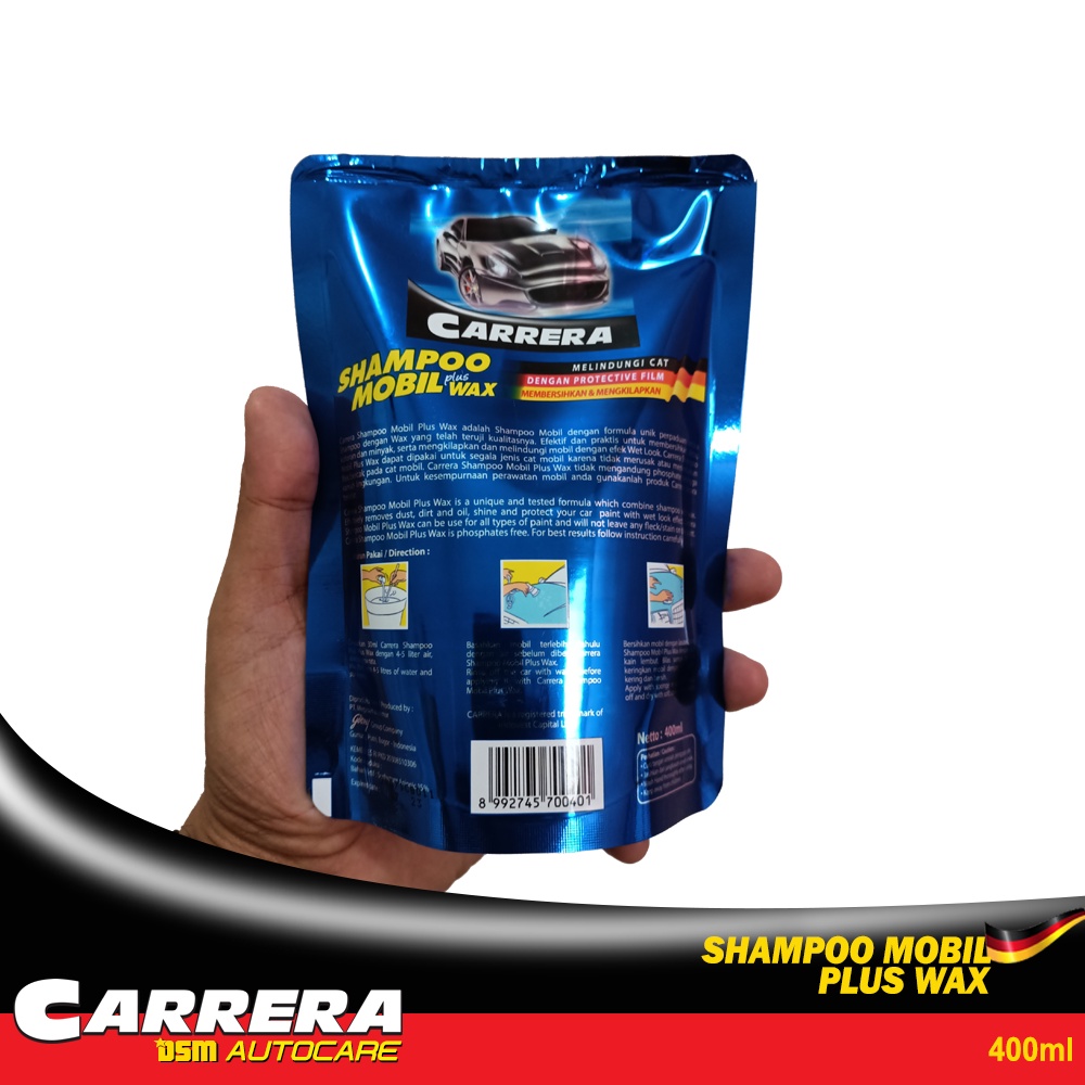 Carrera Shampoo Mobil Plus Wax - 400ml / Tanpa Phospate Membersihkan Dan Mengkilapkan