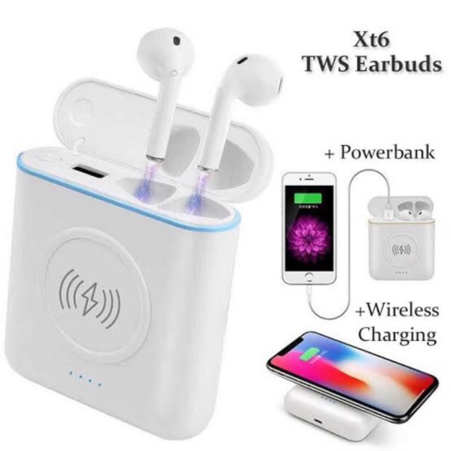 Headset Wireless Charging TWS XT6 with Powerbank 5600mAh