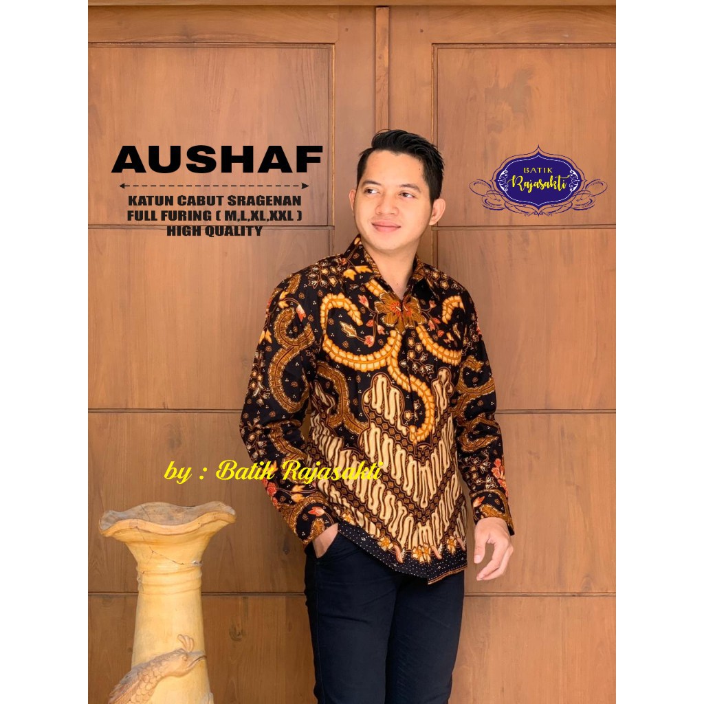 AUSHAF Kemeja Batik Pria Lengan Panjang Katun Halus FULL FURING Rajasakti